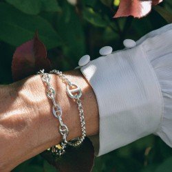 BRACELET MAILLE MARINE M PLAQUE ARGENT 10 MICRONS