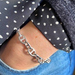 BRACELET MAILLE MARINE S PLAQUE ARGENT 10 MICRONS