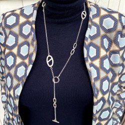 SAUTOIR PLAQUE MULTI MAILLE MARINE