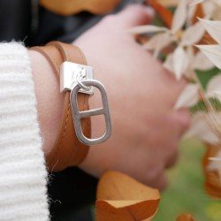 Bracelet cuir Ajustable Camel
