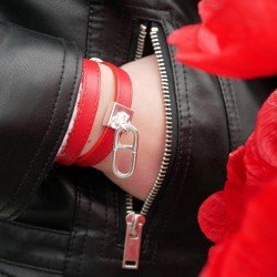 Bracelet cuir Ajustable Rouge