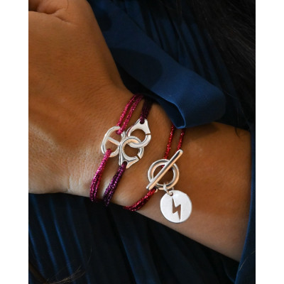 Bracelet breloque cordon lurex plaquette