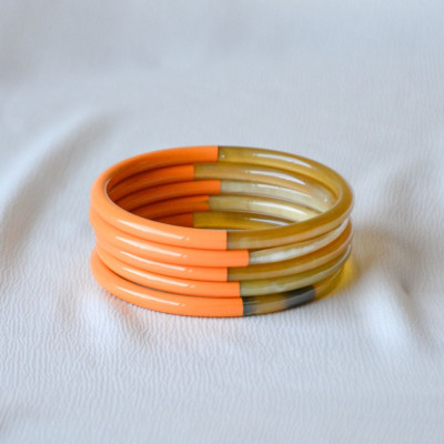 Jonc fin rond en corne de buffle 4 mm Abricot