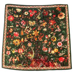 Carré imprimé fleuri et léopard vert 2