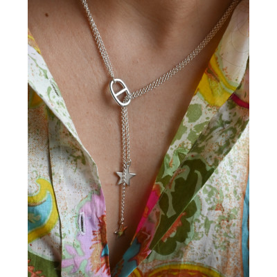 Collier Anaïs | coulissant maille marine et étoiles