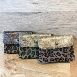 Pochette Sunny léopard daim nubuck et cuir brillant